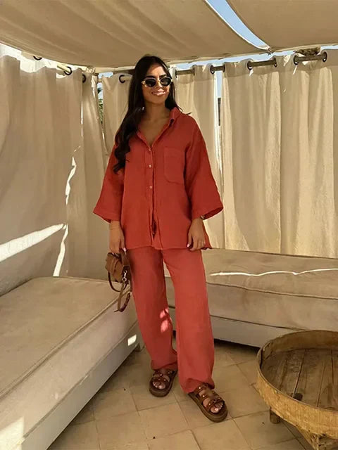Clara – zomerset met wijde broek en cropped top