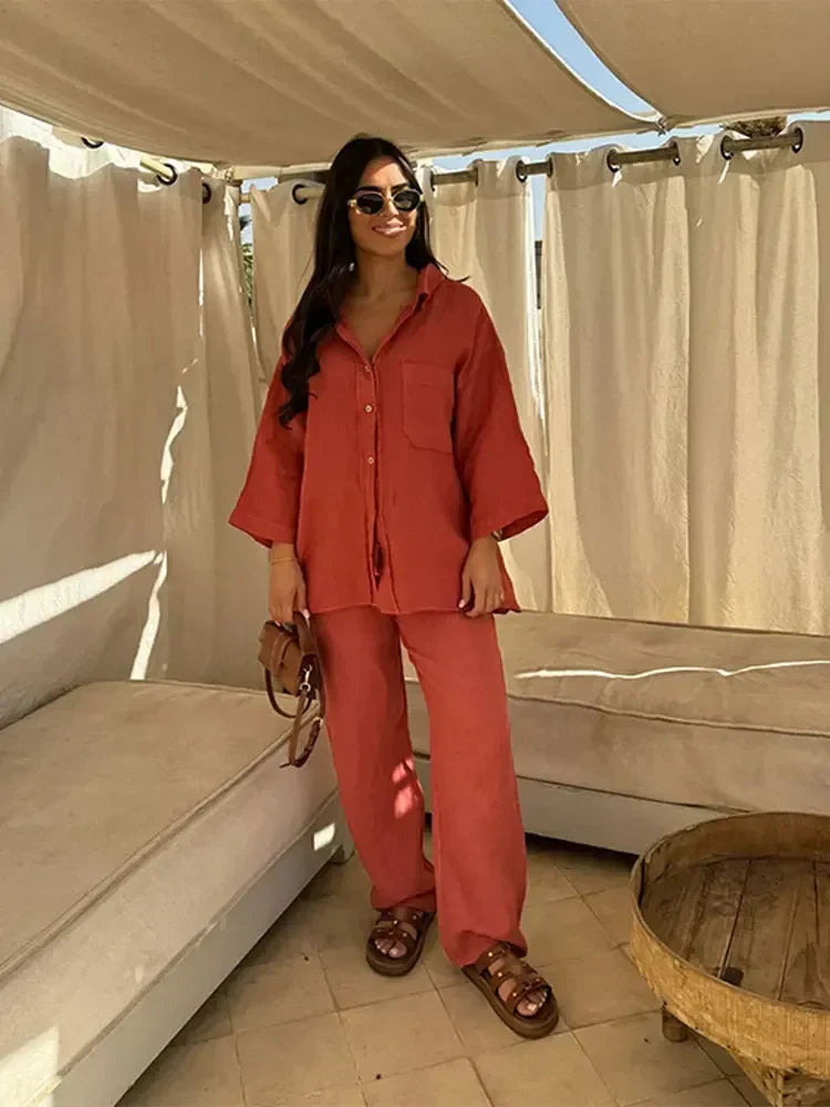 Clara – zomerset met wijde broek en cropped top
