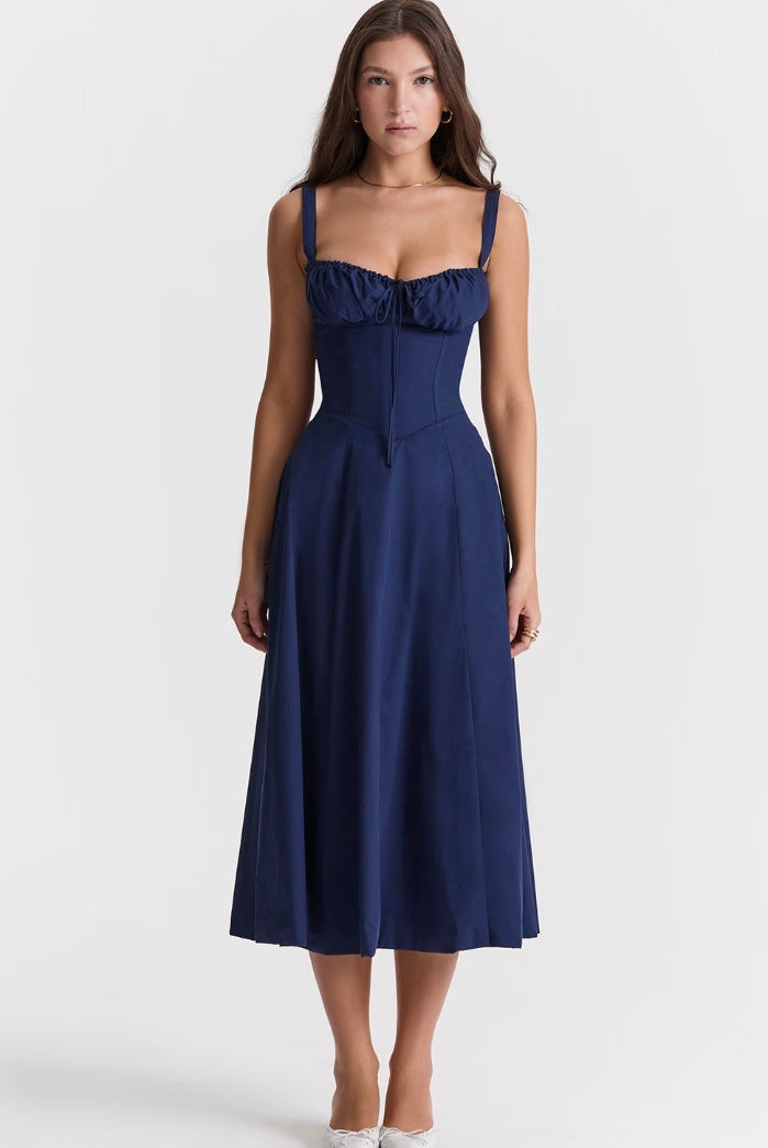 Isabella – Midi Zomerjurk Met Corset Top En Split In A-lijn