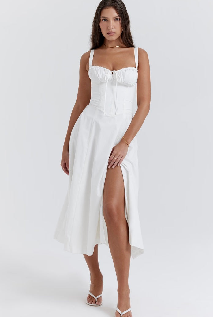 Isabella – Midi Zomerjurk Met Corset Top En Split In A-lijn