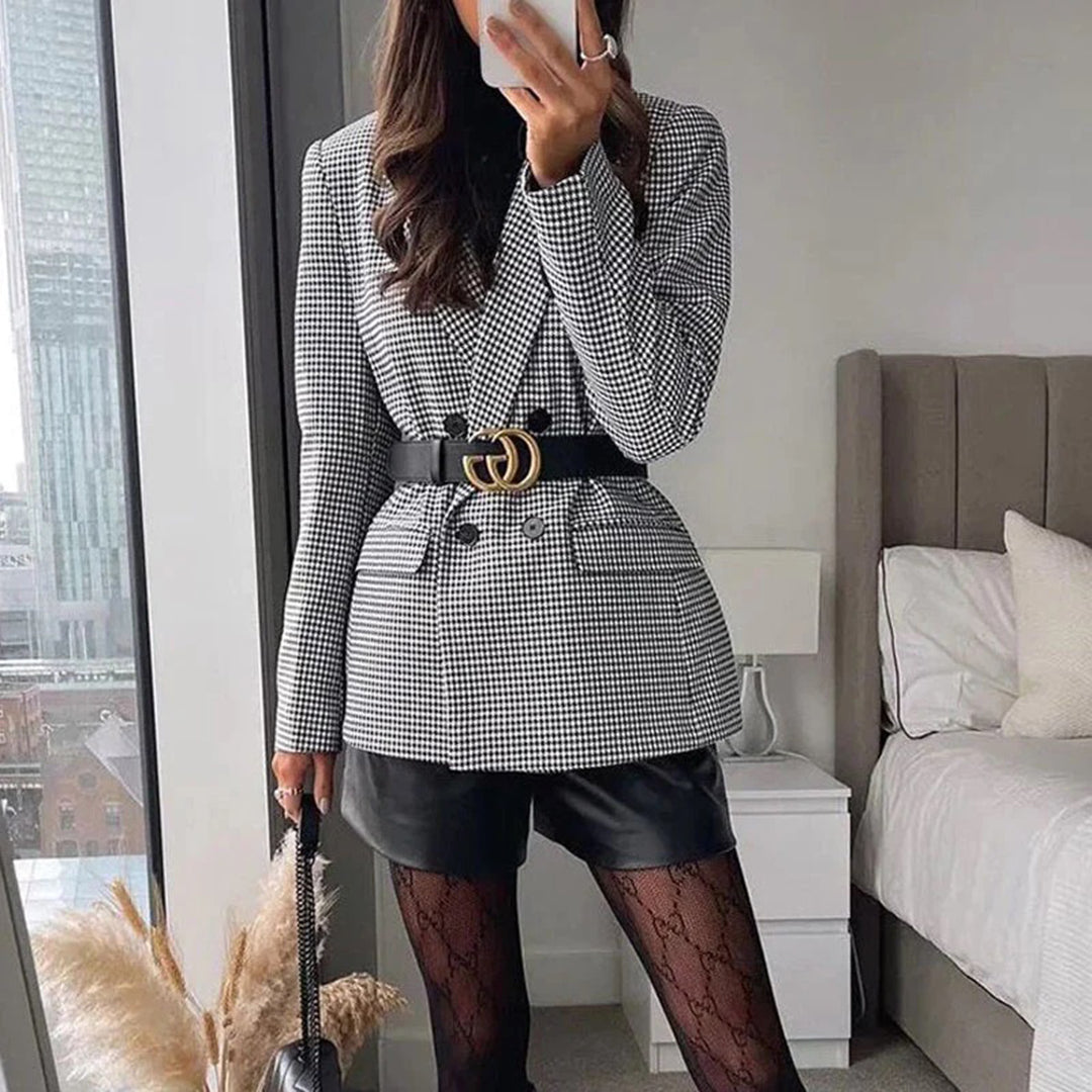 Celine – geruite damesblazer met dubbele knopen