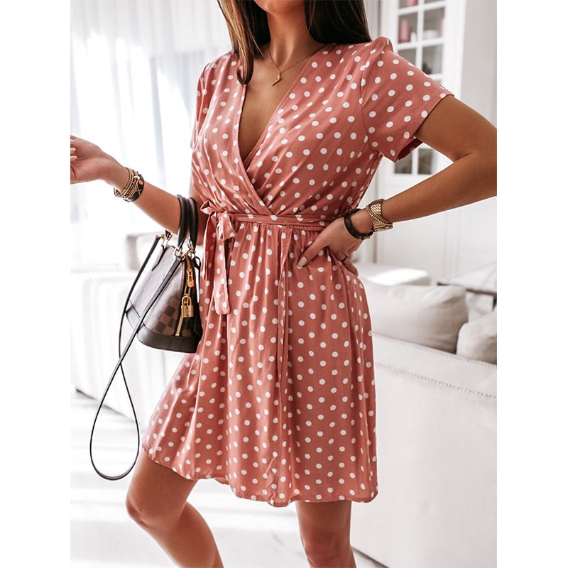 Belle – Boho V-hals zomerjurk met stippenprint