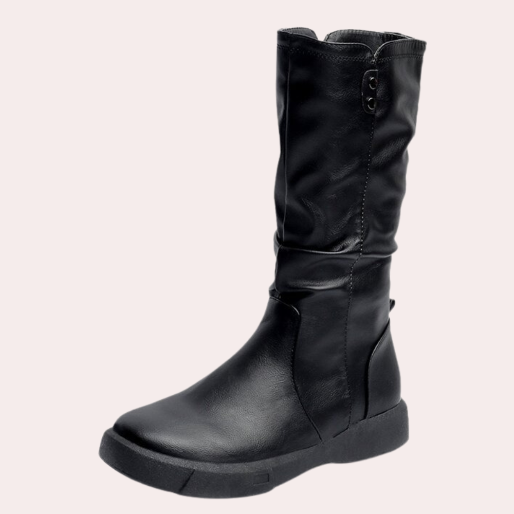 Elisa – winterlaarzen van pu met kuituitsnijding en warme voering