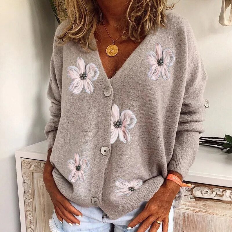 Layla – cardigan vest met bloemenprint en V-hals