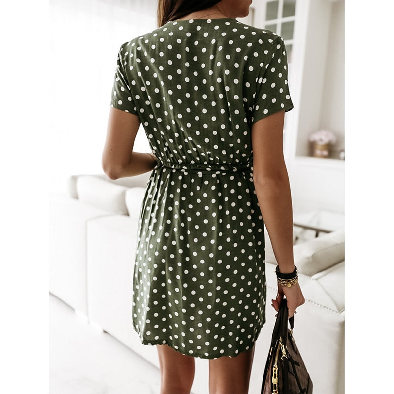 Belle – Boho V-hals zomerjurk met stippenprint