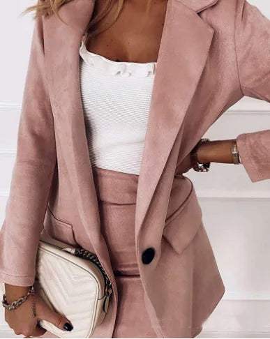 Sofia – linnenblend set met korte blazer en A-lijn rok