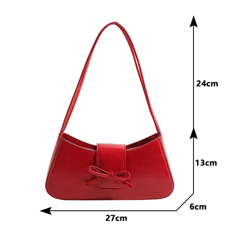 Lise – Retro Schoudertas In Glad Pu Met Strik Detail