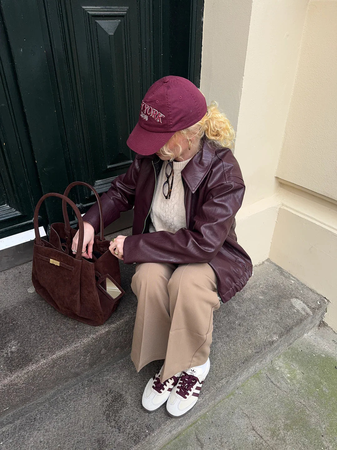 Emmy - Vintage Bordeauxrode Leren Jas