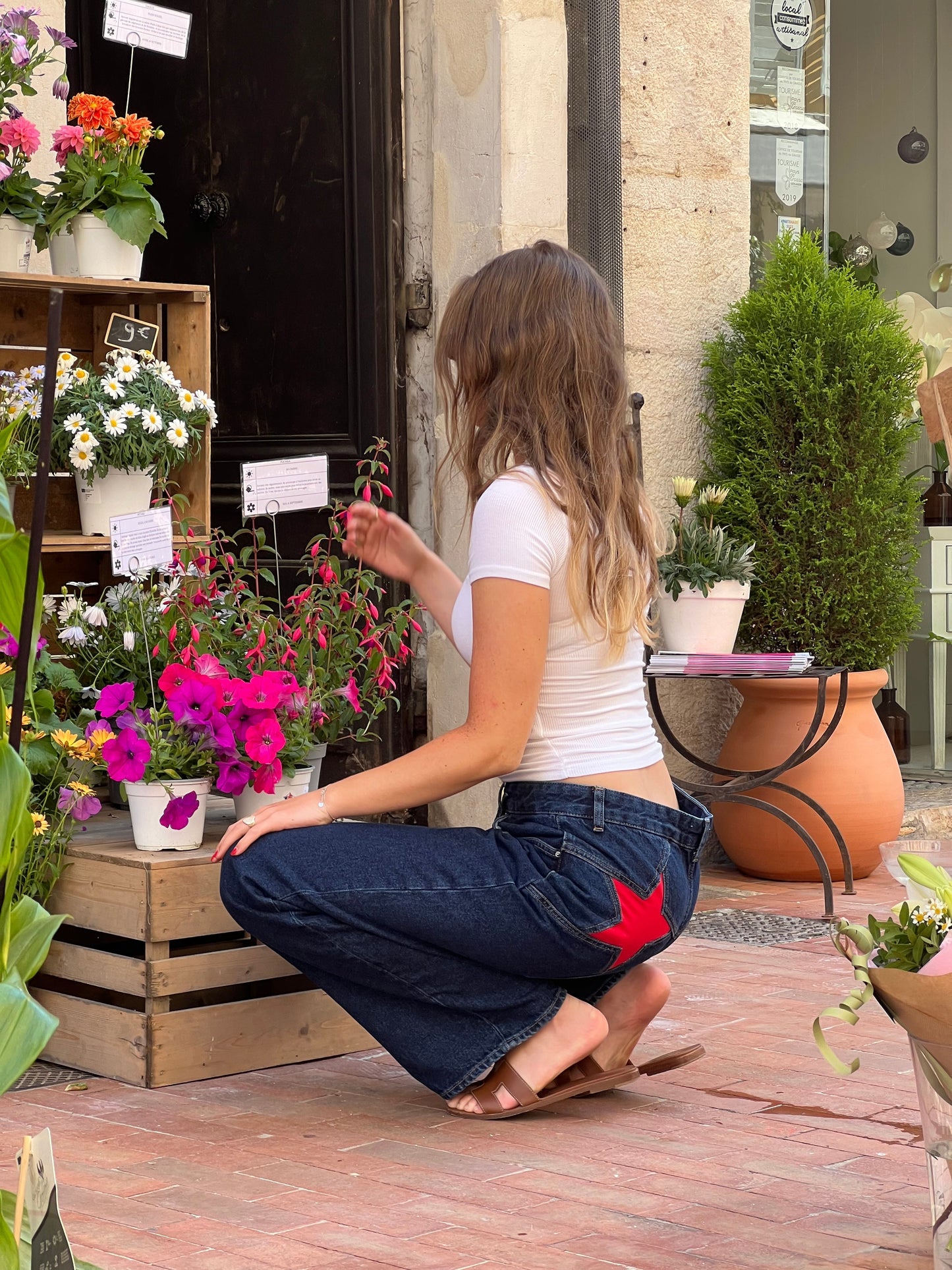 Sarah - Low-rise Denim Jeans Met Geborduurde Ster