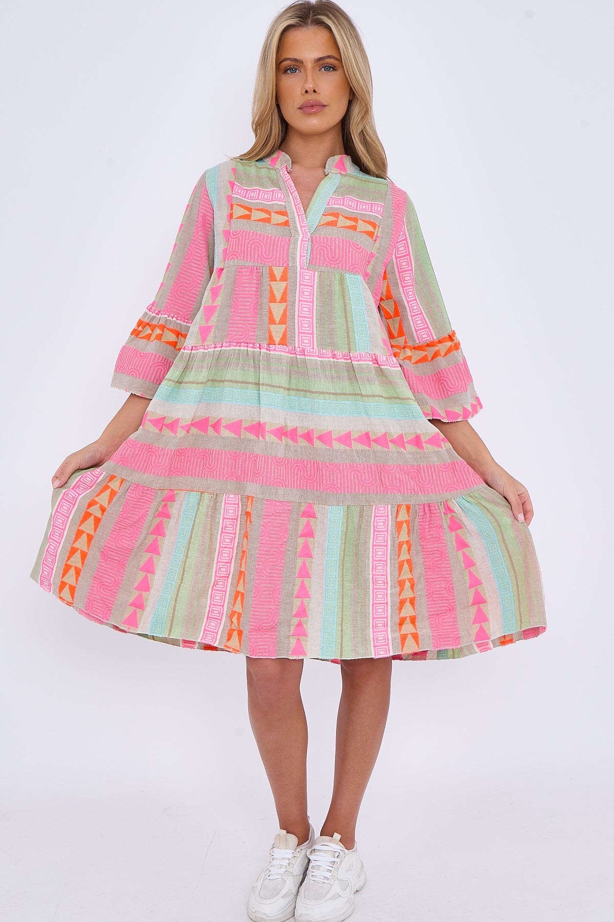 Elise - Losvallende Boho Driekwart Mouwen Zomerjurk
