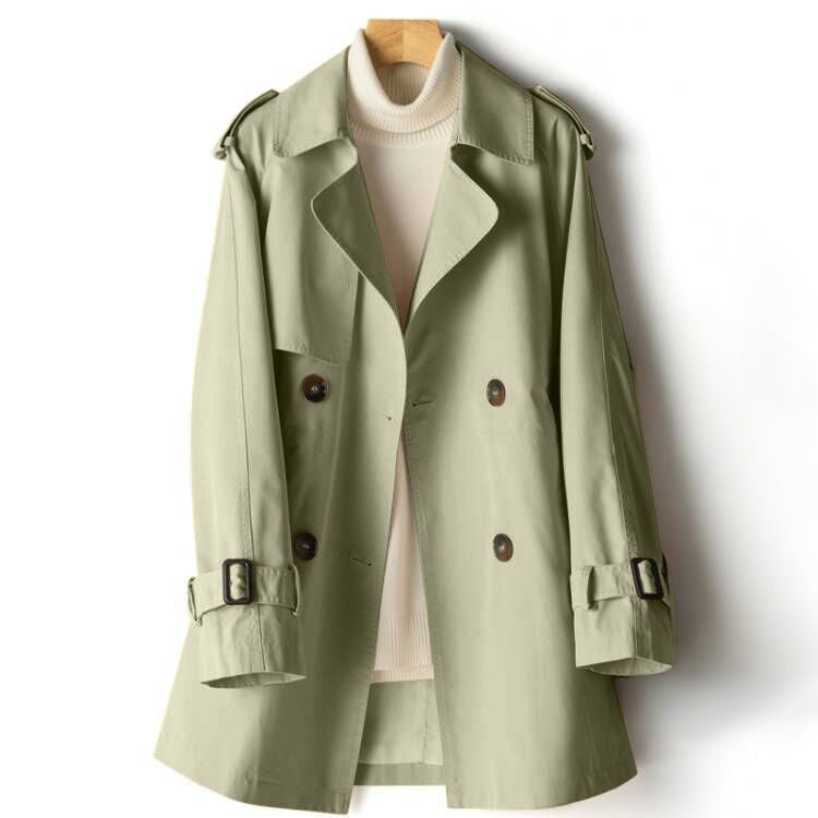 Sonja – khaki trenchcoat met reverskraag en getailleerde snit
