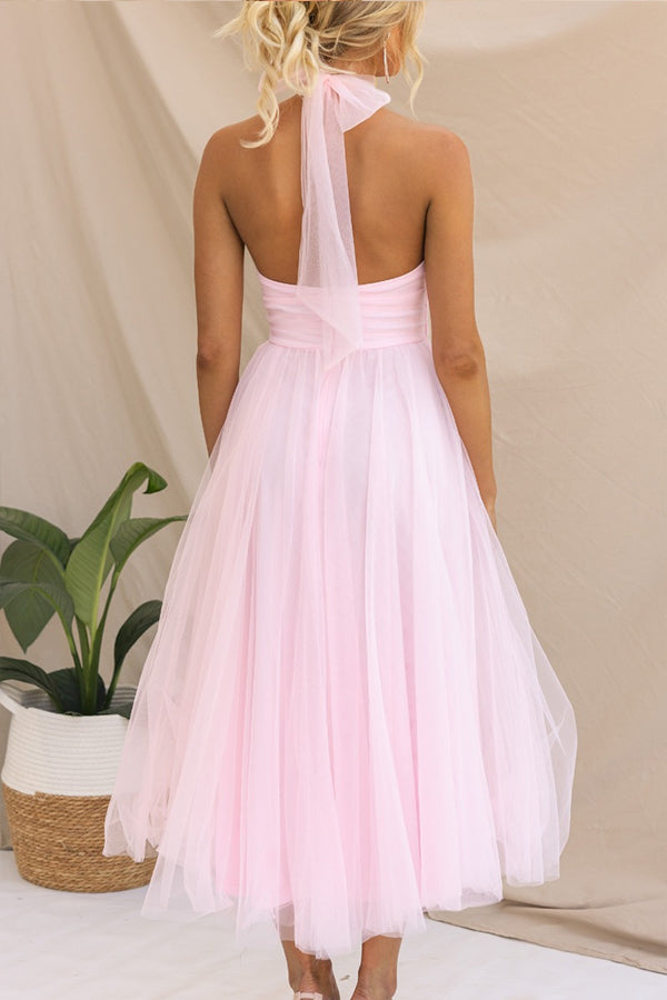 Jildou – Halternek Maxi Jurk Met Zwierige Rok