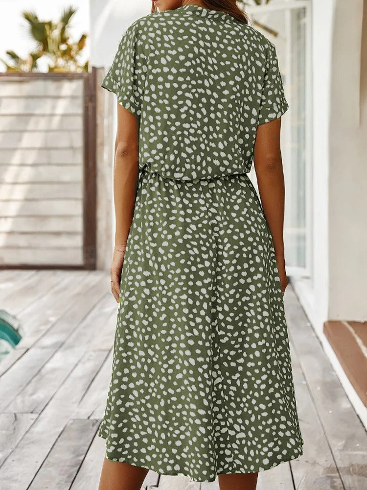 Sophia - Luchtige Stippenprint Maxi Zomer jurk Met V-hals