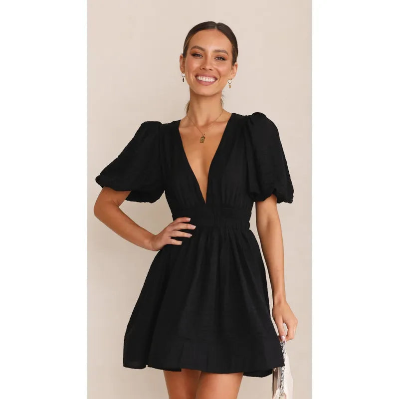 Judy – Getailleerde Mini Jurk Met Pofmouwen