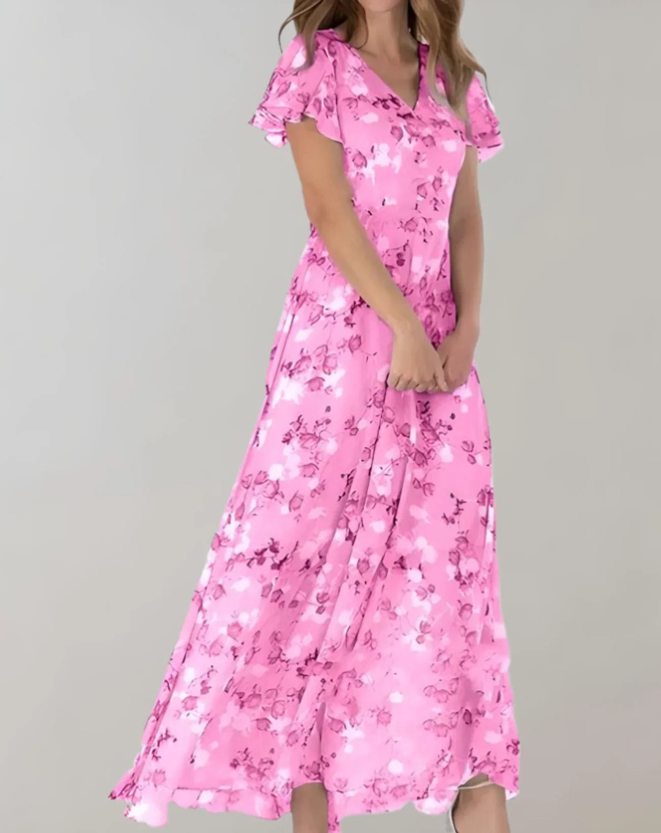 Elena – Getailleerde Chiffon Bloemenprint Maxi Jurk