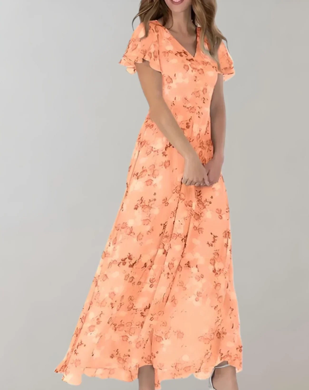 Elena – Getailleerde Chiffon Bloemenprint Maxi Jurk