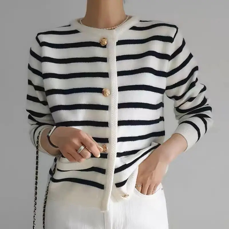 Livia – vintage cardigan vest met streeppatroon en losse knit