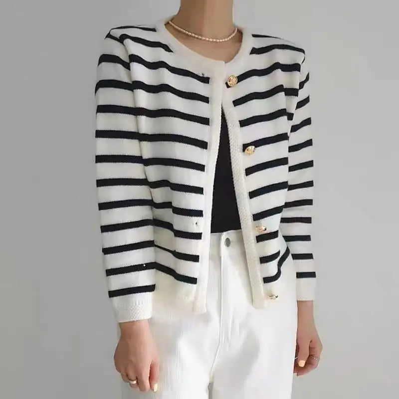 Livia – vintage cardigan vest met streeppatroon en losse knit