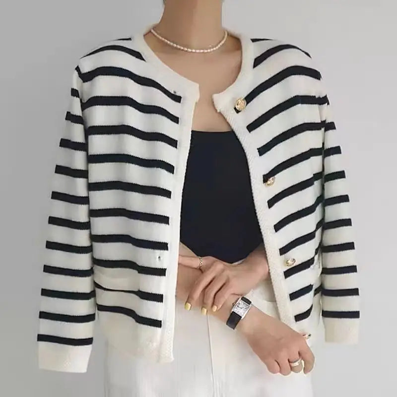 Livia – vintage cardigan vest met streeppatroon en losse knit