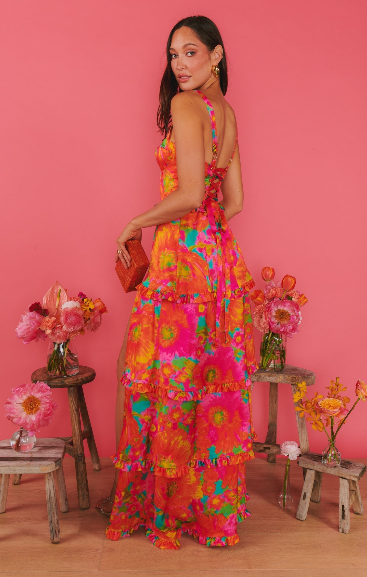 Flore – Bloemenprint maxi-jurk met split en ruches