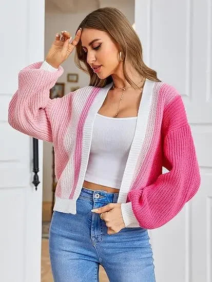 Lola – gebreid cardigan vest met kleurvlakken