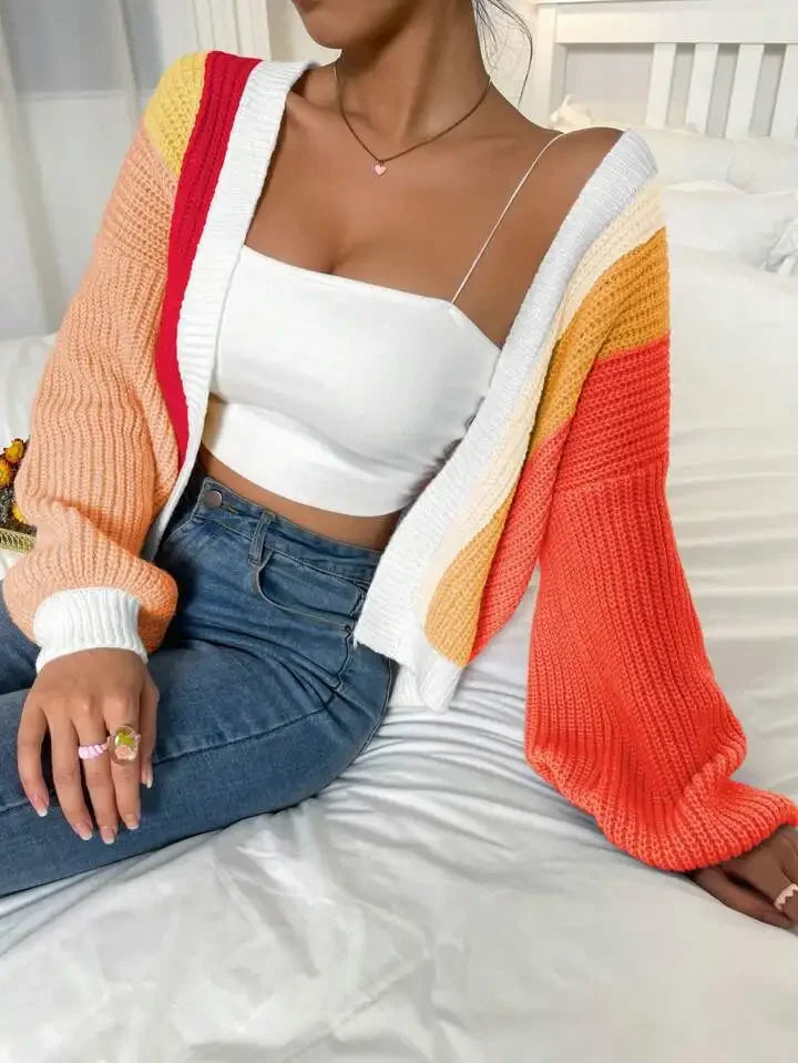Lola – gebreid cardigan vest met kleurvlakken
