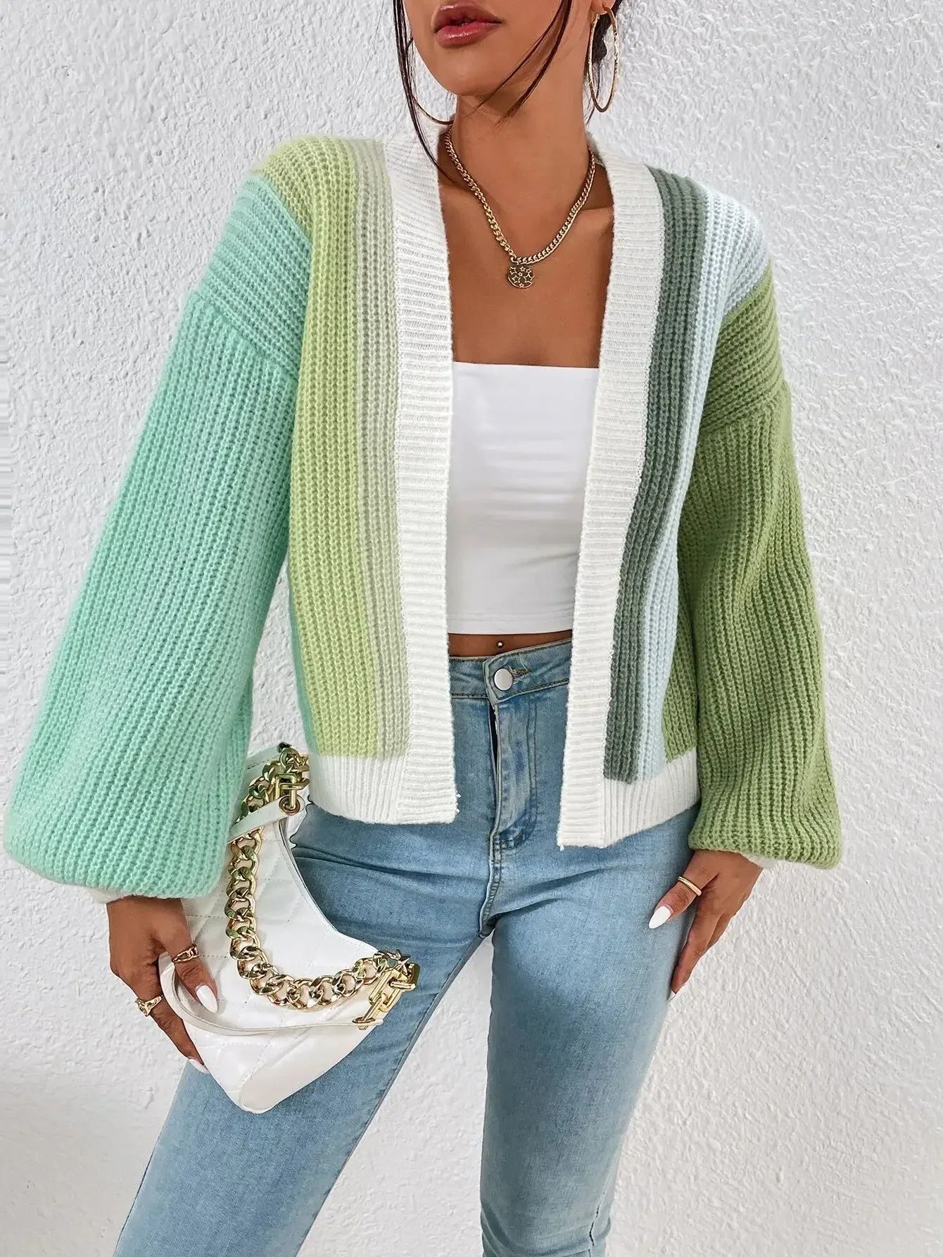 Lola – gebreid cardigan vest met kleurvlakken