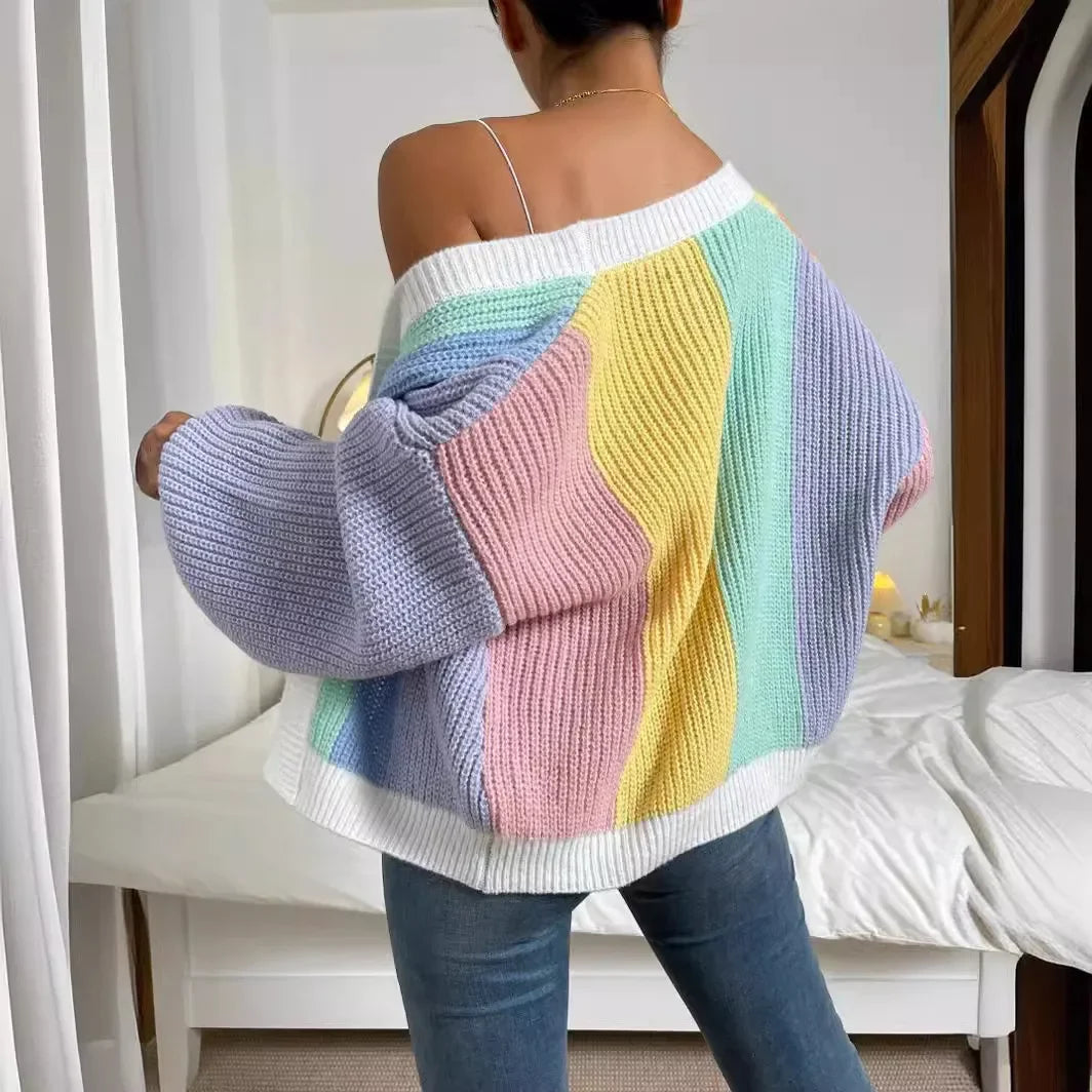 Lola – gebreid cardigan vest met kleurvlakken