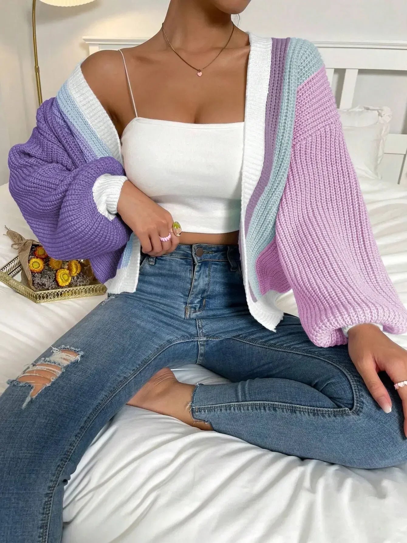 Lola – gebreid cardigan vest met kleurvlakken