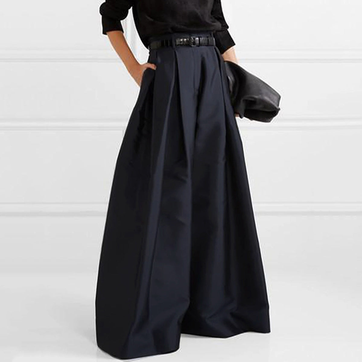 Julia – Zwarte Maxi Rok Met Hoge Taille En Wijde Pijpen