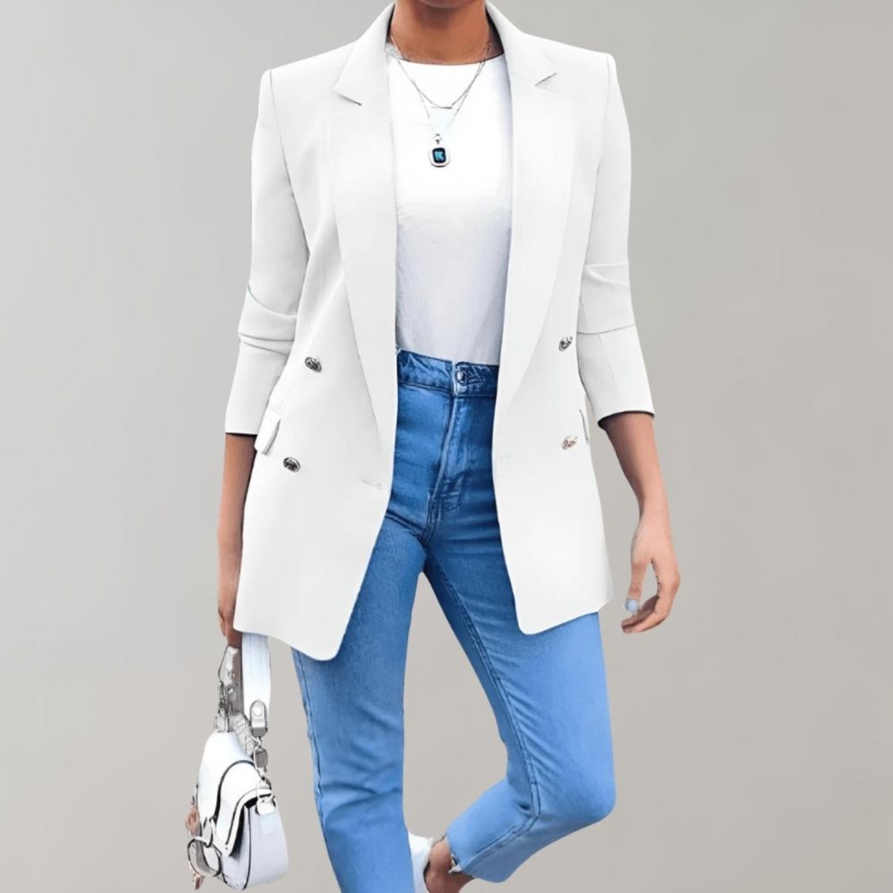 Mona – Medium-lange damesblazer met reverskraag en slanke pasvorm