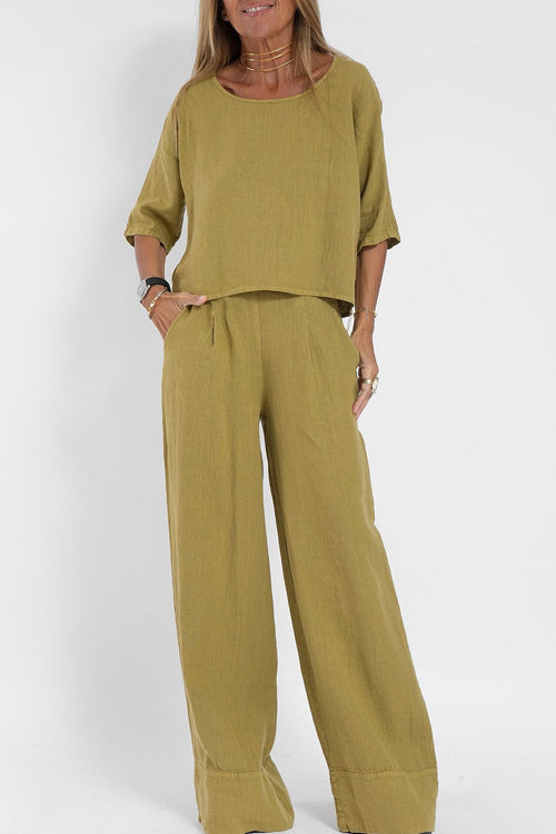 Mila - Linnen-katoenenmix Zomerset Met Wijde Broek En Cropped Top