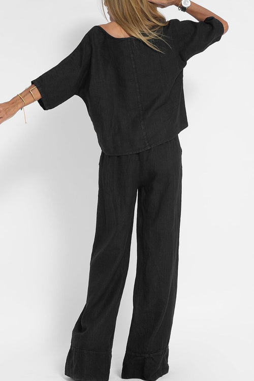 Mila - Linnen-katoenenmix Zomerset Met Wijde Broek En Cropped Top
