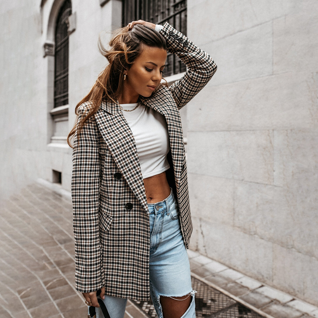 Claire – geruite blazer van ademende tweed