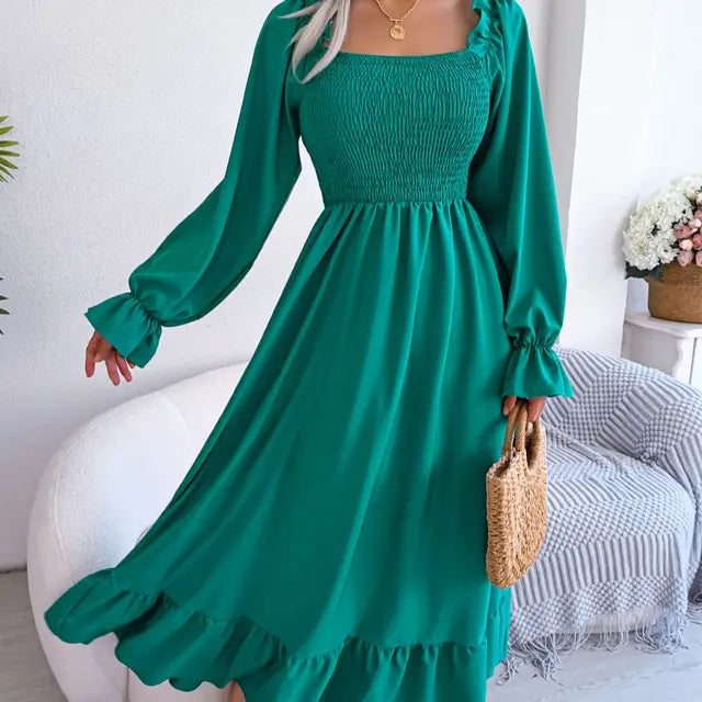 Ariadne – Effen Zomer Maxi-jurk met lange mouwen