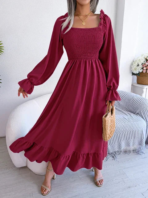Ariadne – Effen Zomer Maxi-jurk met lange mouwen