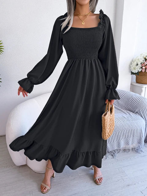 Ariadne – Effen Zomer Maxi-jurk met lange mouwen