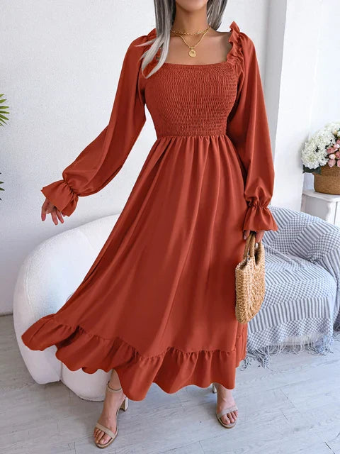 Ariadne – Effen Zomer Maxi-jurk met lange mouwen