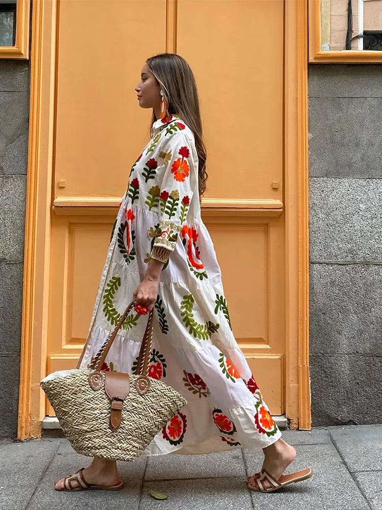 Olivia - Patchwork Maxi Jurk net lange mouwen