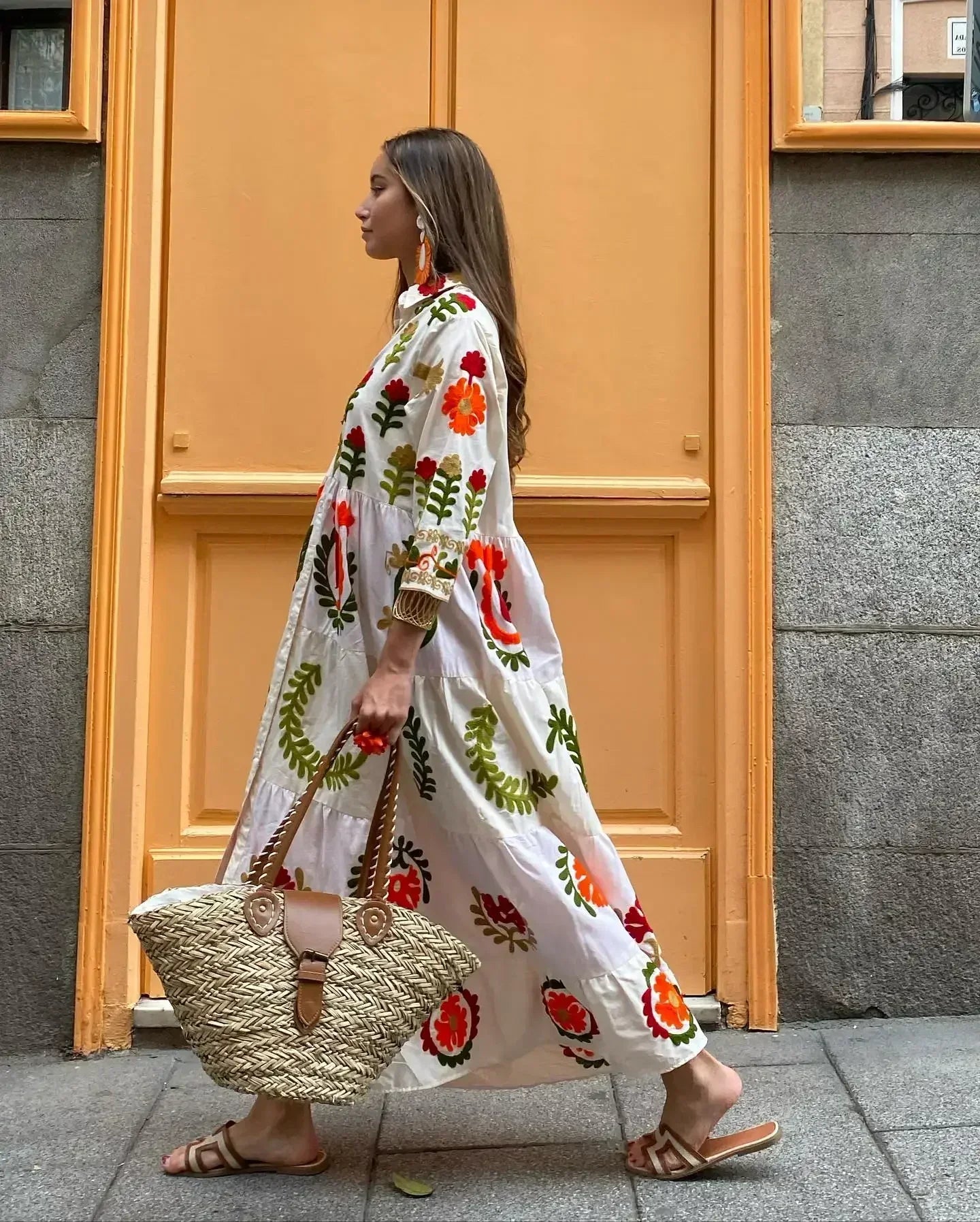 Olivia - Patchwork Maxi Jurk net lange mouwen