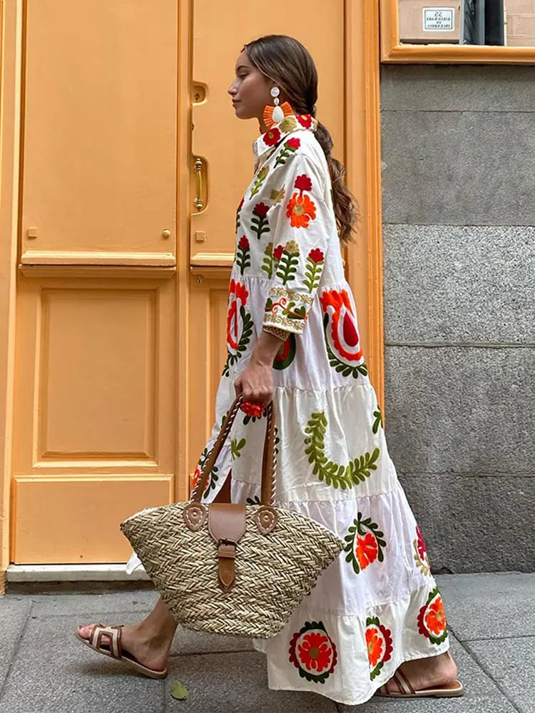 Olivia - Patchwork Maxi Jurk net lange mouwen
