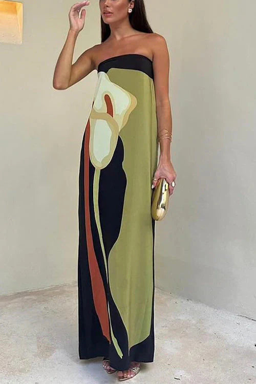 Zoë - Strapless Maxi Jurk Met Zomerse Print
