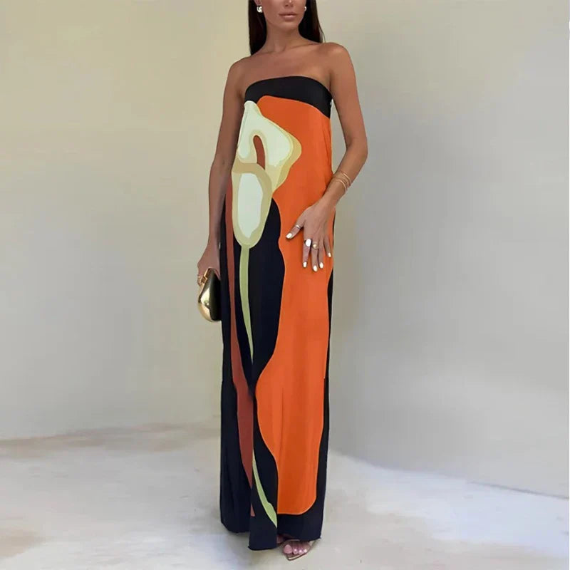 Zoë - Strapless Maxi Jurk Met Zomerse Print