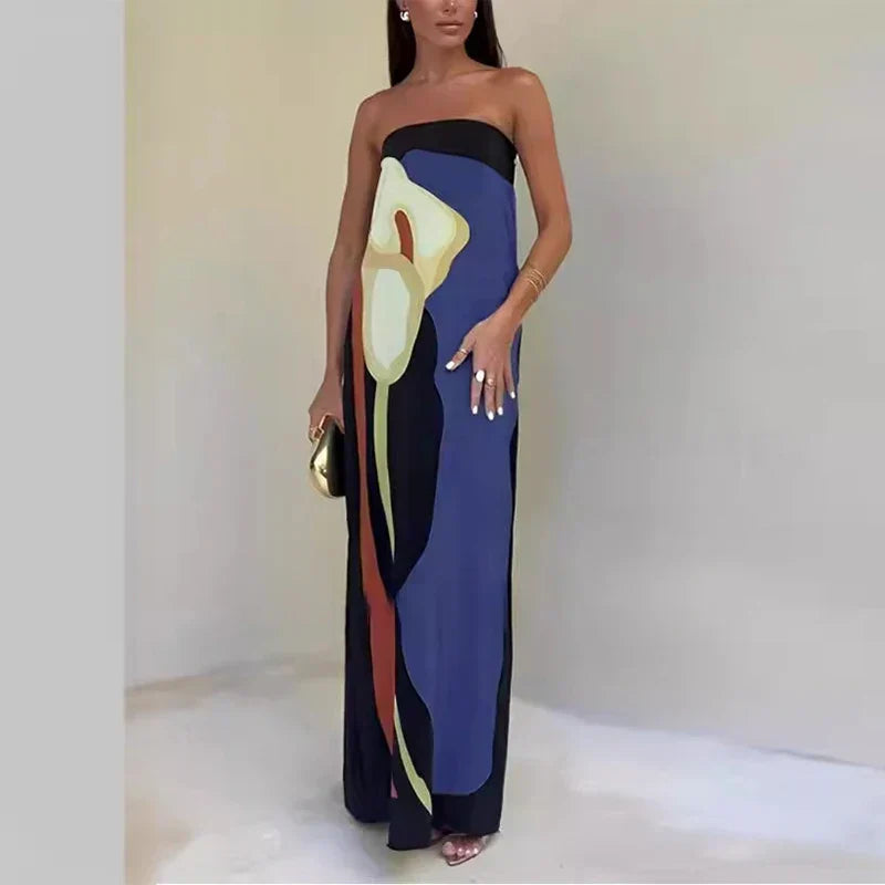 Zoë - Strapless Maxi Jurk Met Zomerse Print