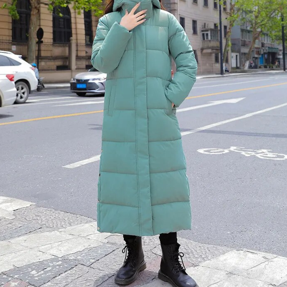 Amara – lange gewatteerde trenchcoat met warme voering