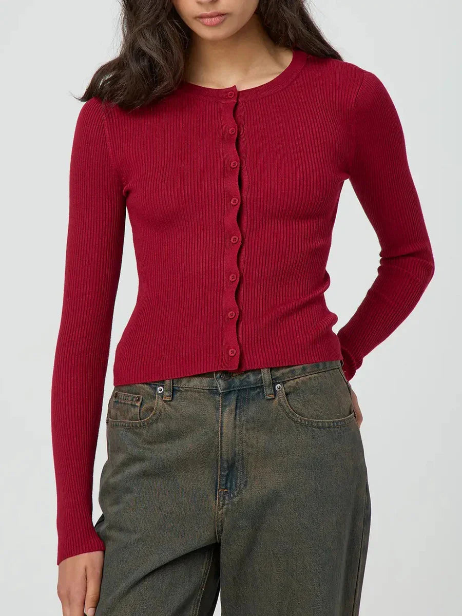 Sara – ribgebreid cardigan vest met lange mouwen