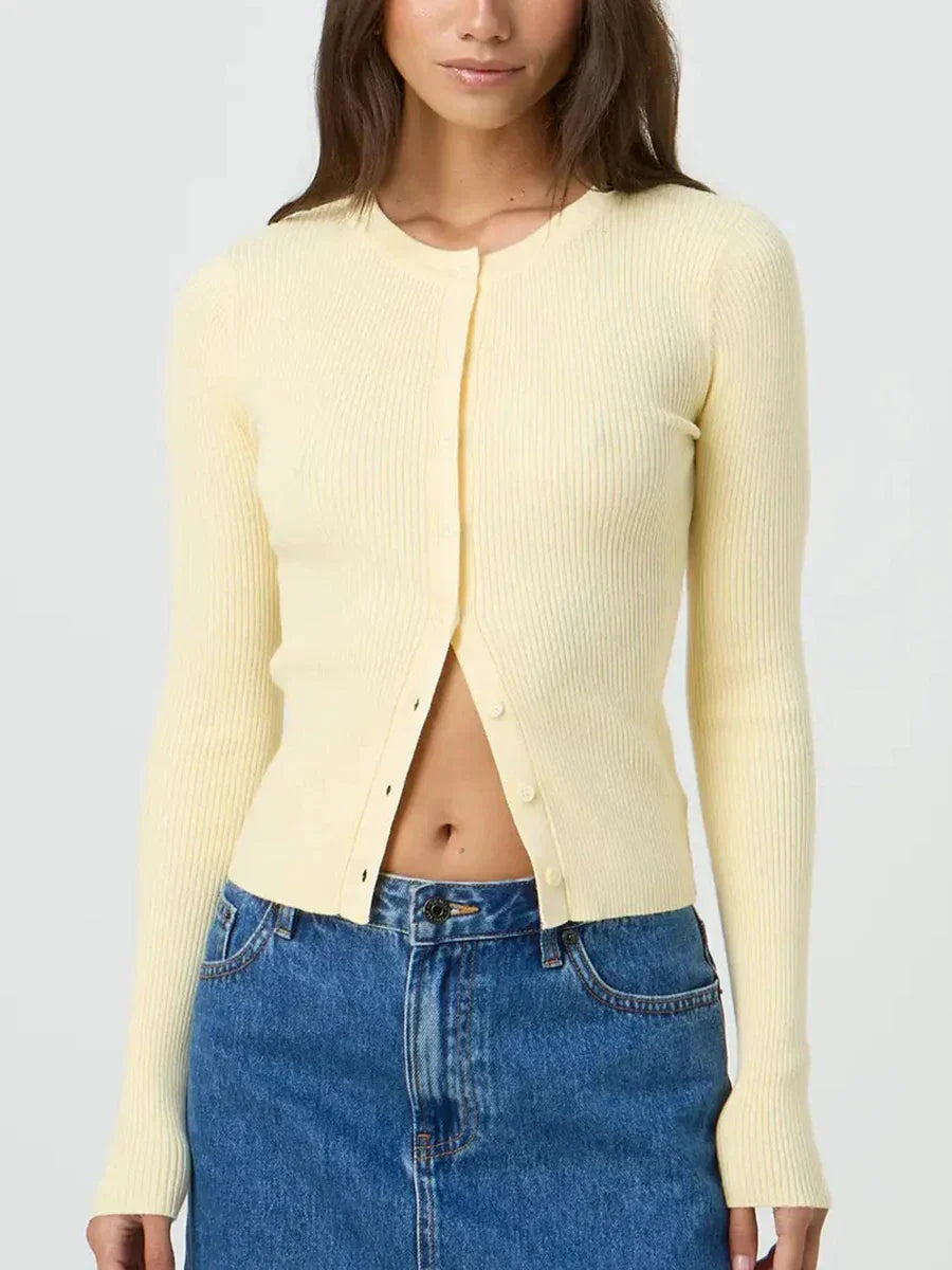 Sara – ribgebreid cardigan vest met lange mouwen