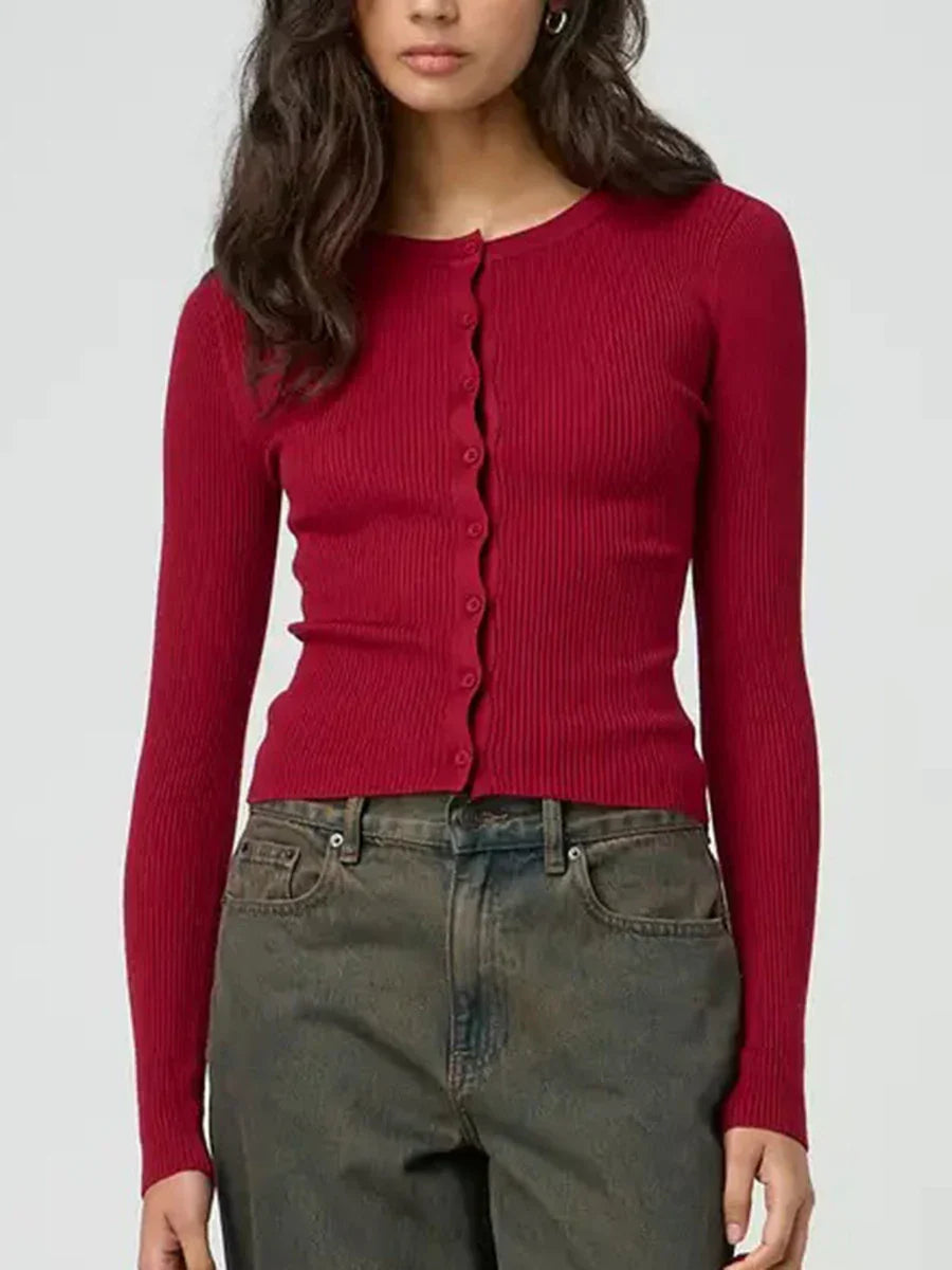Sara – ribgebreid cardigan vest met lange mouwen