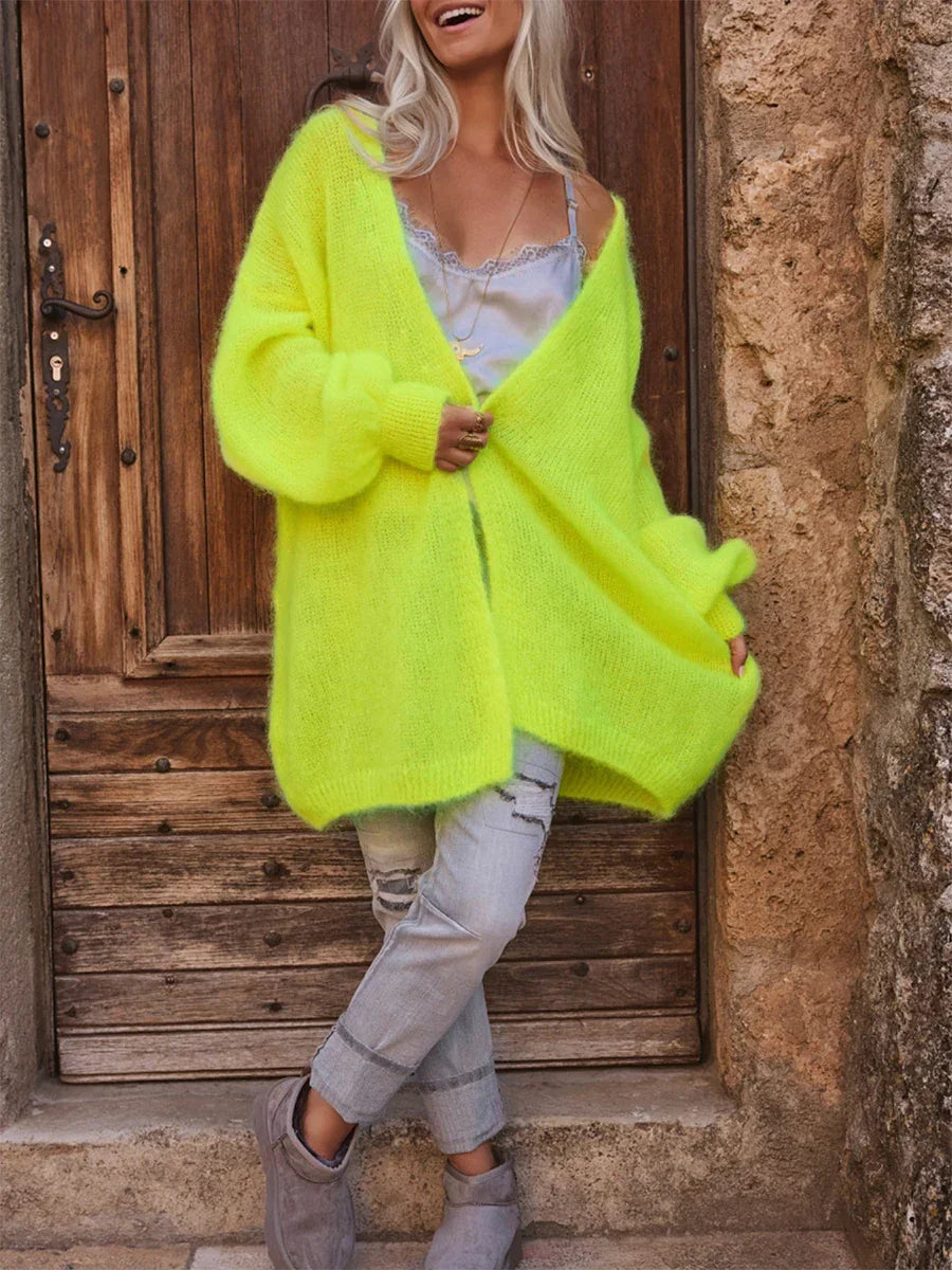Saar – cardigan vest van plush knit met lange mouwe