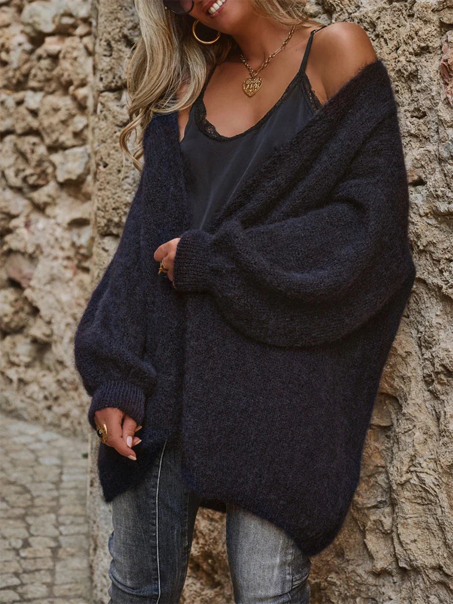 Saar – cardigan vest van plush knit met lange mouwe